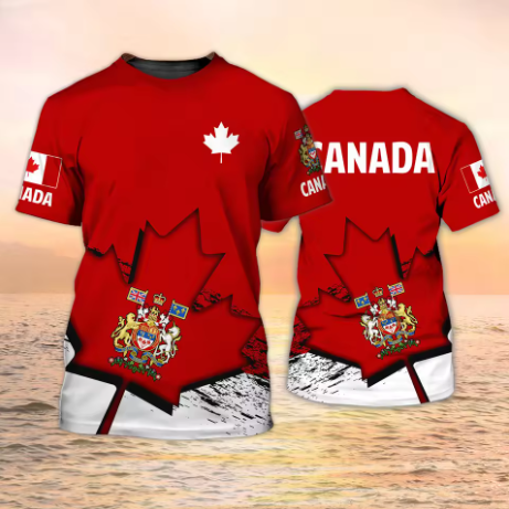 Summer Clothing Women Canada - Kaos Kanada dengan Emblem Bendera Kanada
