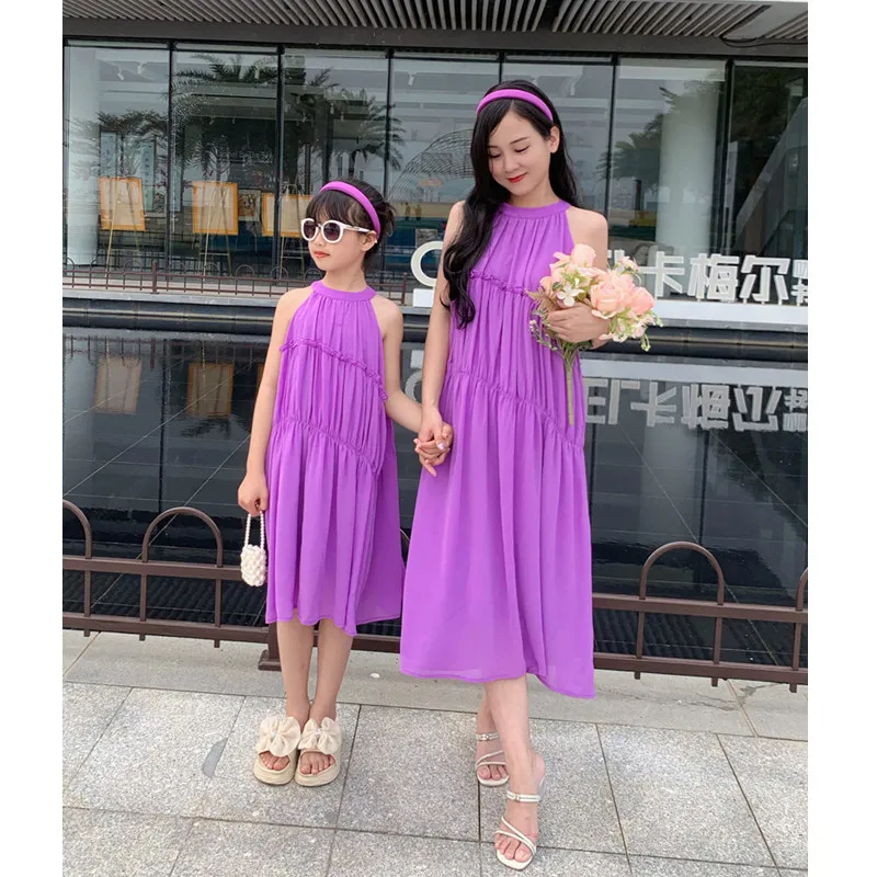Gaun ungu ibu dan anak perempu - Summer Clothing Baby Girl ulasan dan harga