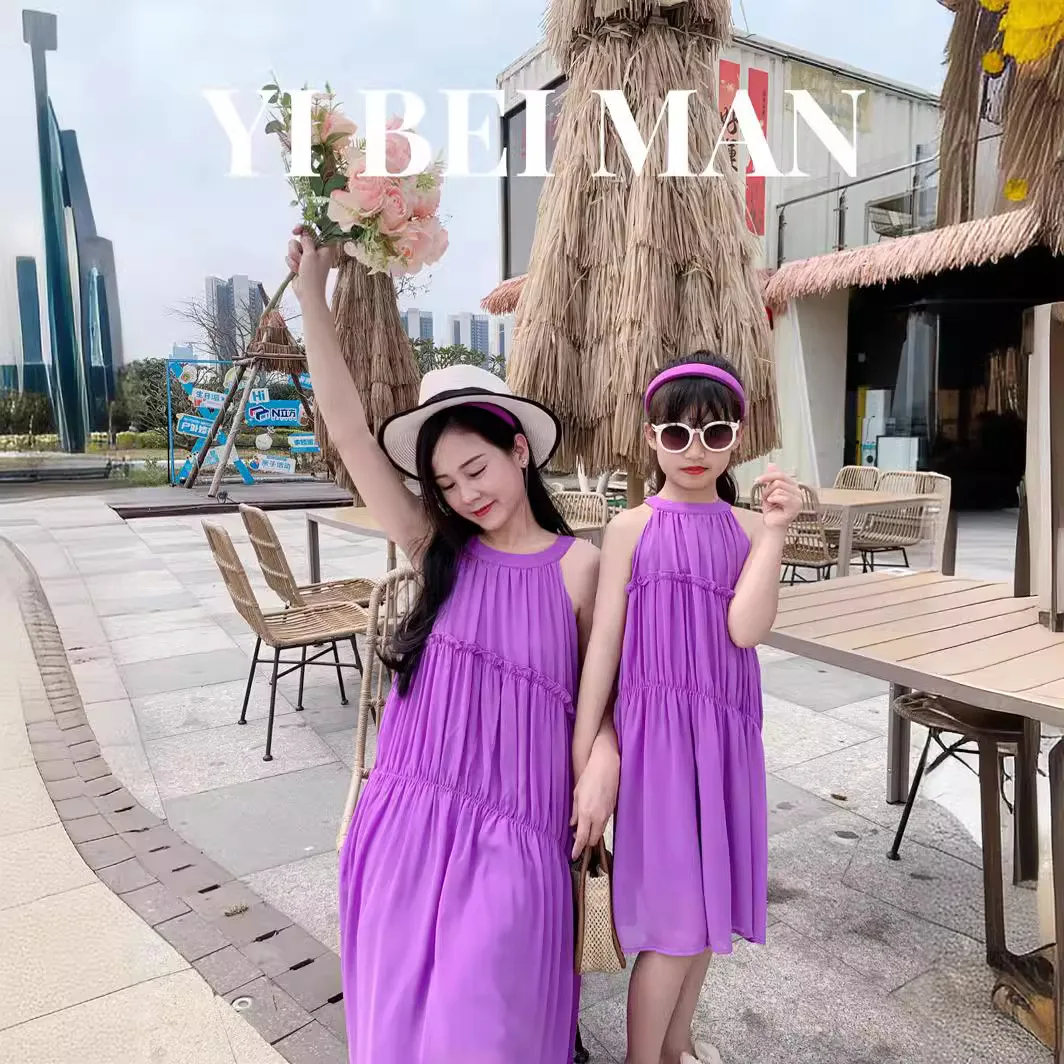Gaun ungu ibu dan anak perempu - Summer Clothing Baby Girl ulasan dan harga