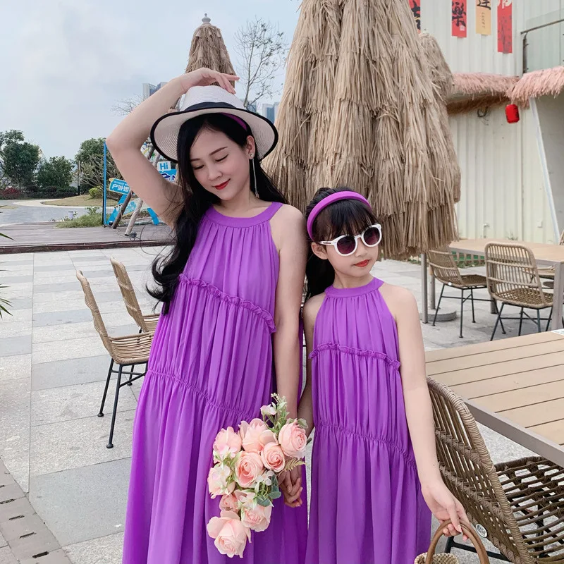 Gaun ungu ibu dan anak perempu - Summer Clothing Baby Girl ulasan dan harga