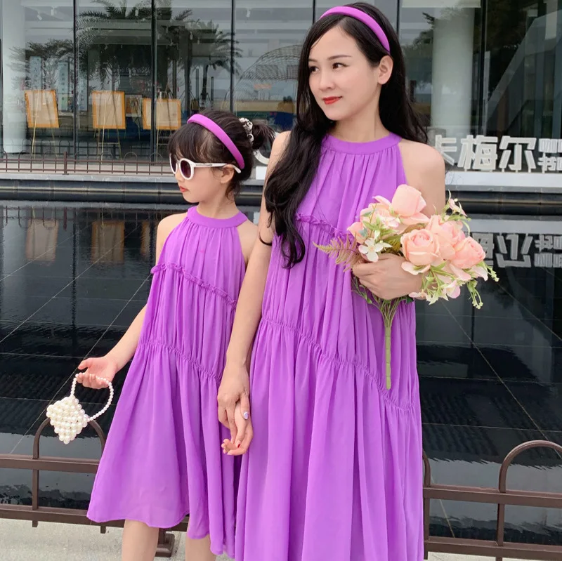 Gaun ungu ibu dan anak perempu - Summer Clothing Baby Girl ulasan dan harga